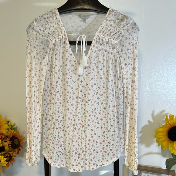 Lucky, brown women’s size SP cotton, long sleeve floral blouse - Picture 1 of 4